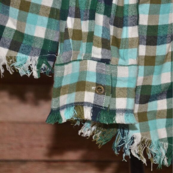 One 24 Rags Womens Green Plaid Flannel Shirt Frayed Trim Button Up Size XXL Fall - Picture 6 of 11